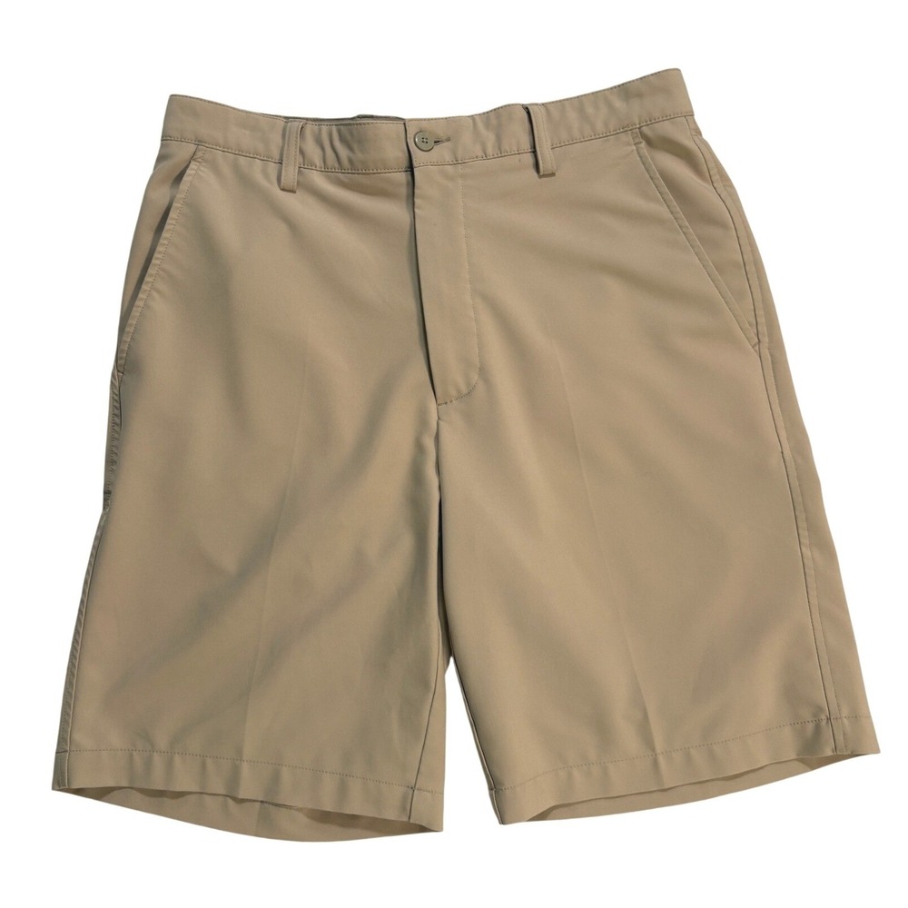 FootJoy Mens Performance Golf Shorts Khaki Tan Size 32 Flat Front Stretch FJ
